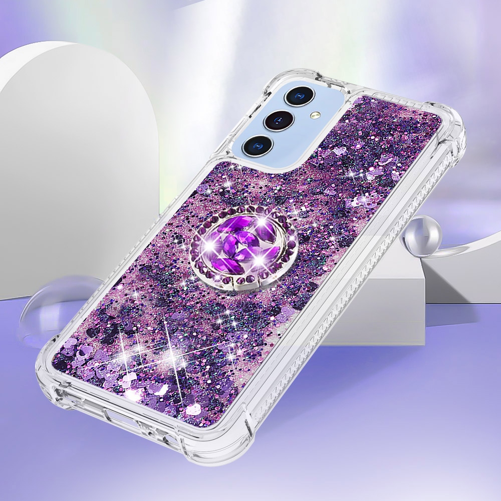 Glitt homokóra zselés tok ujjgyűrűvel Samsung Galaxy A17 5G-hez - sötétlila/szív