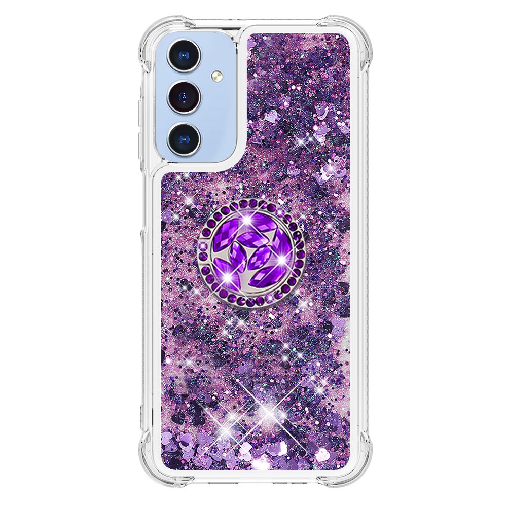 Glitt homokóra zselés tok ujjgyűrűvel Samsung Galaxy A17 5G-hez - sötétlila/szív