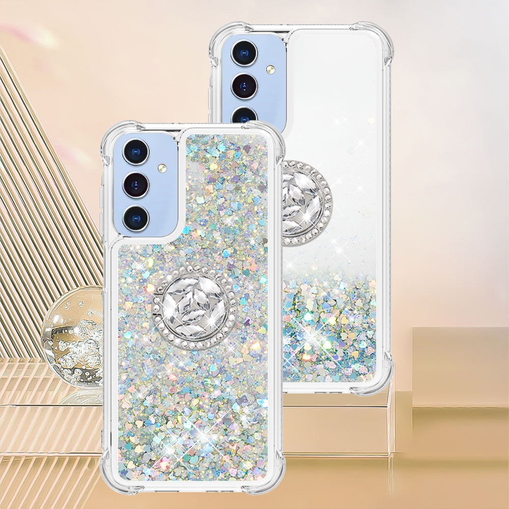 Glitt homokóra zselés tok ujjgyűrűvel Samsung Galaxy A17 5G-hez - ezüst/szívecske