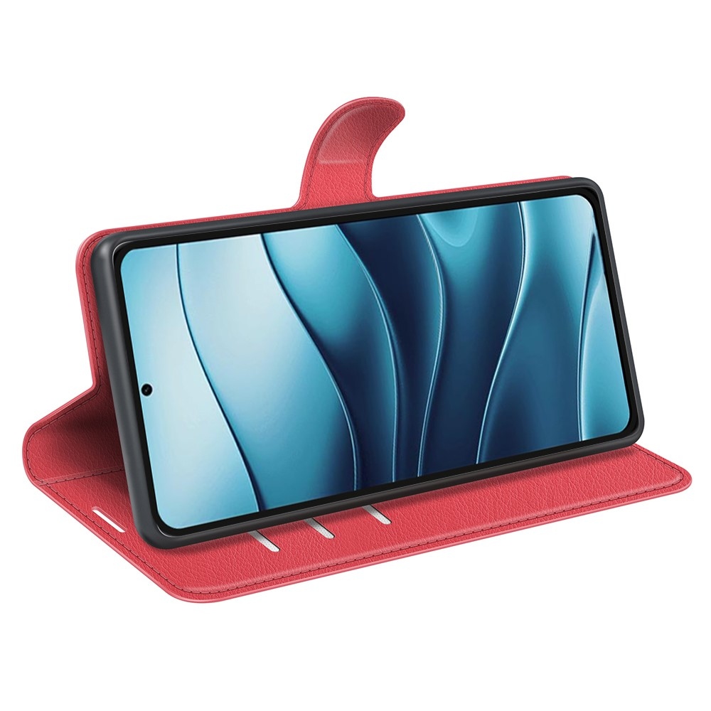Litchi könyv tok a Xiaomi Redmi Note 14 5G-hez - piros