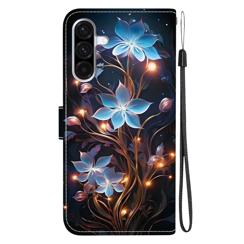 Sokoldalú könyvtáska Samsung Galaxy A36 5G/A56 5G - kék virágok