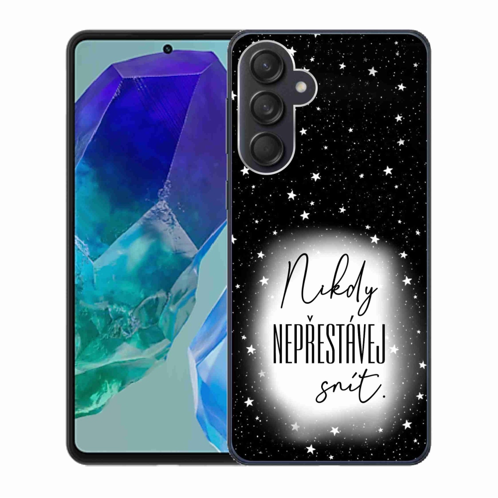 Gél borítás mmCase Samsung Galaxy M55 5G - idézet 1 fehér és fekete háttérrel