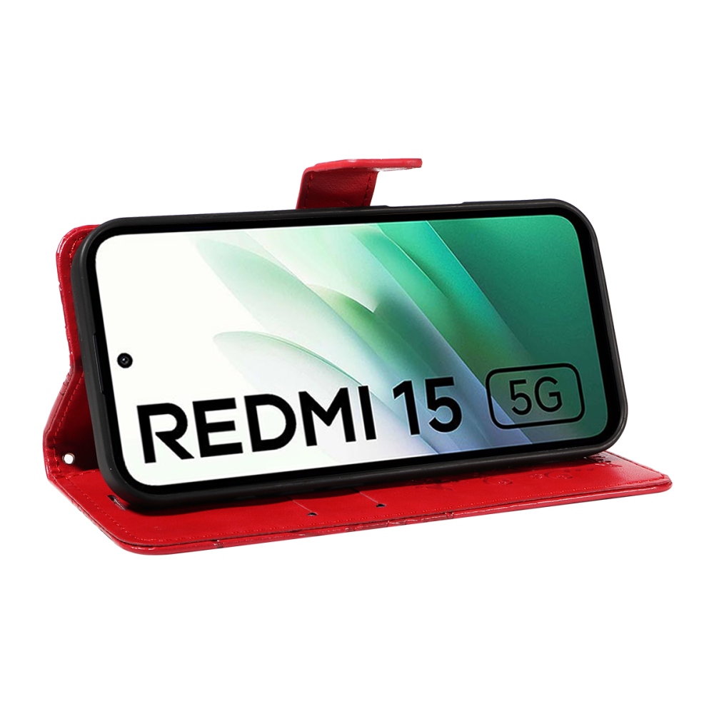 Nagy pillangó könyv tok Xiaomi Redmi 15 4G (171mm) - piros