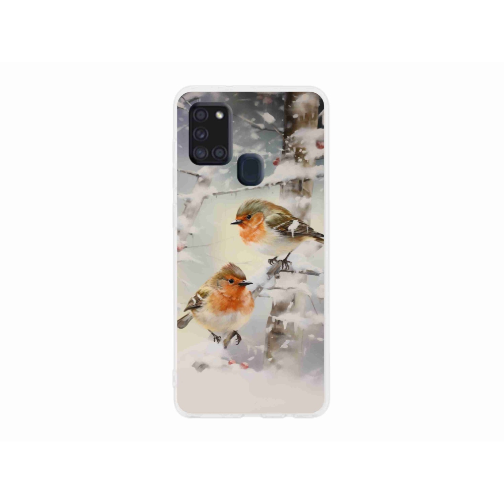 Gél borítás mmCase Samsung Galaxy A21s készülékhez - madarak télen