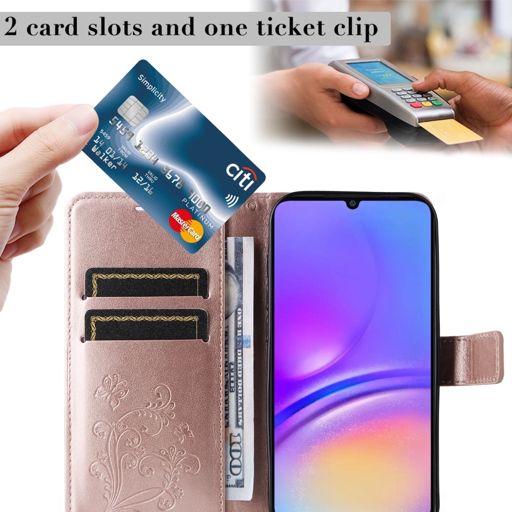 Nagy pillangó könyv tok Samsung Galaxy A06 4G-hez - rózsa arany