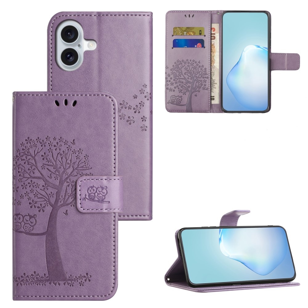 Fa könyvtáska iPhone 16-hoz - világos lila