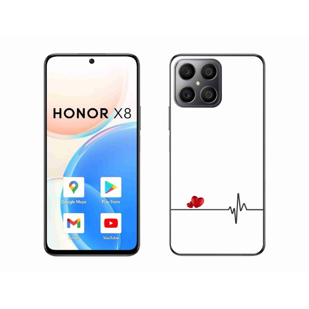 Gél borító mmCase a Honor X8 4G-n - szív és szívverés fehér háttérrel