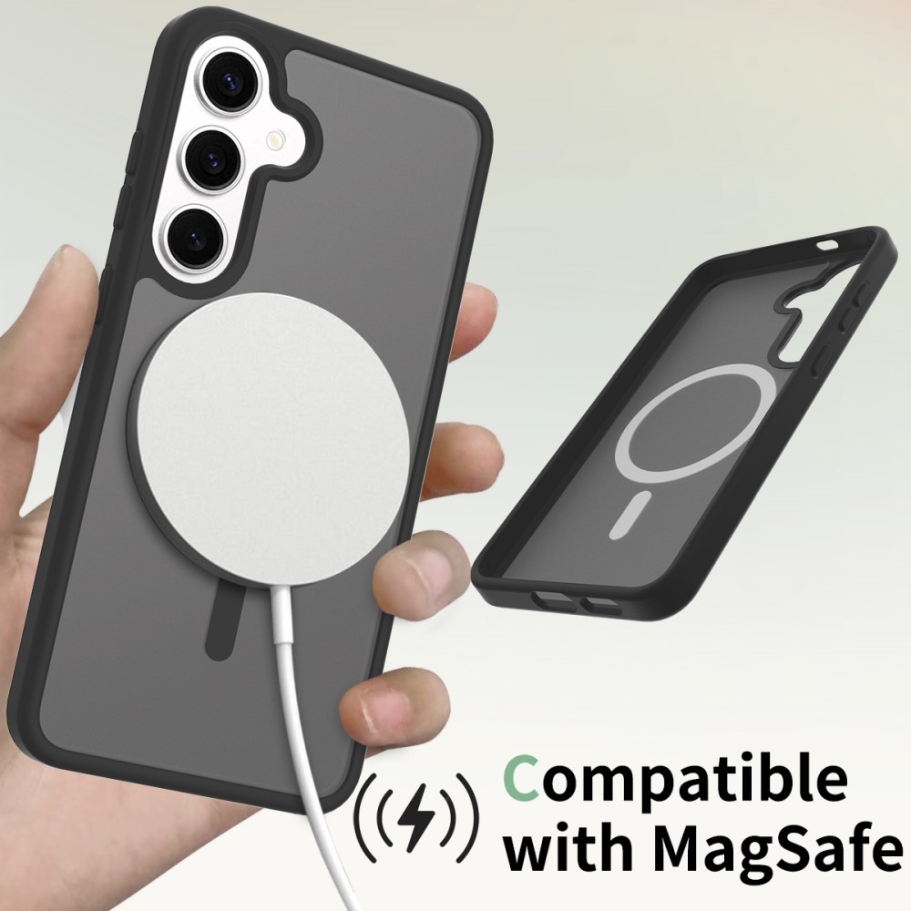 Bőr zselés tok fix hátlappal és MagSafe támogatással Samsung Galaxy S25+ készülékhez - fekete