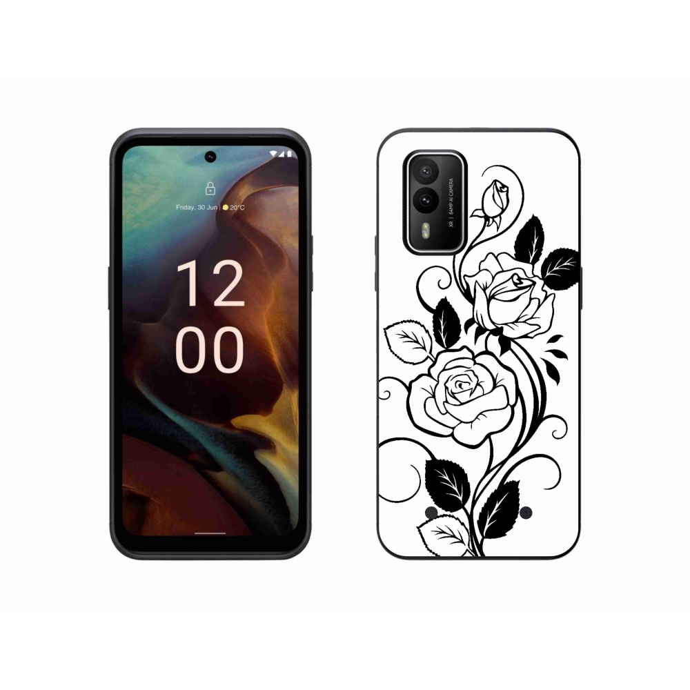 Zselés borítás mmCase a Nokia XR21 készülékhez - fekete és fehér rózsa