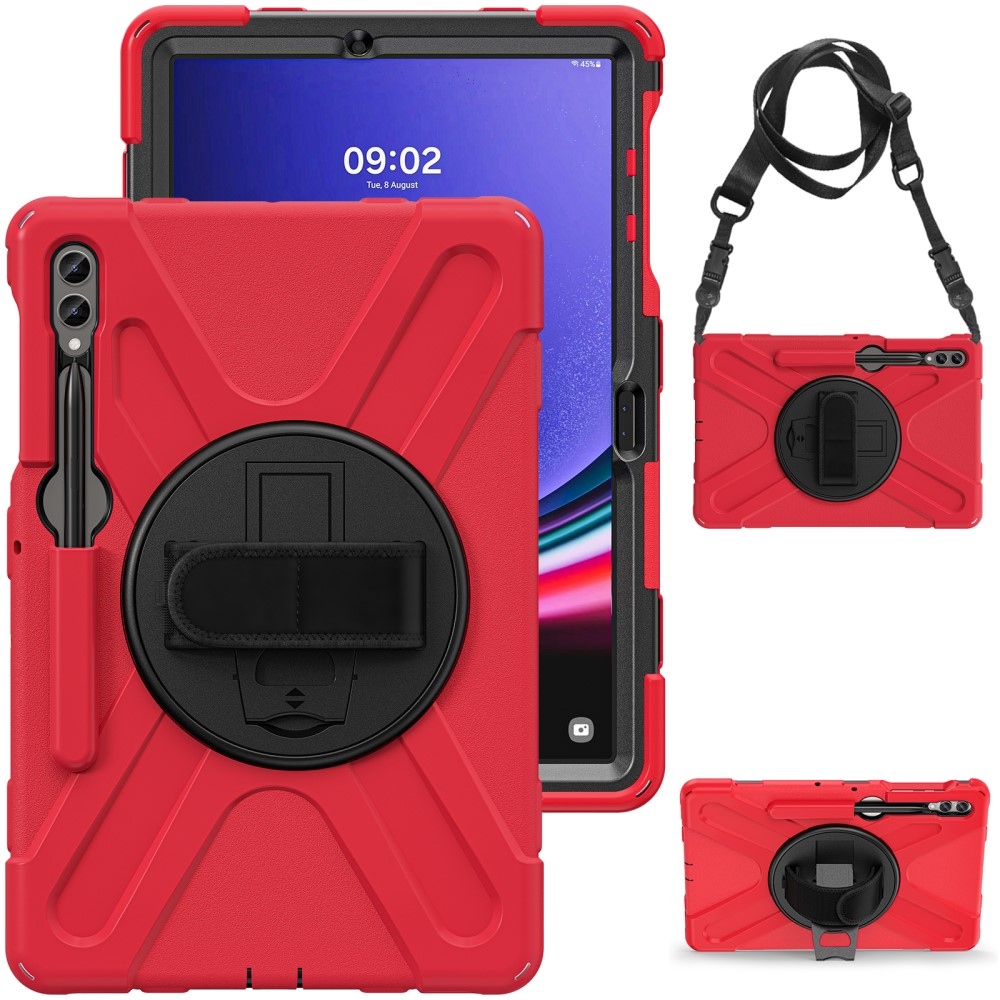 Strapabíró borítás markolattal és pánttal Samsung Galaxy Tab S10+/S9+/S9 FE+/S8+/S7+ készülékhez - piros