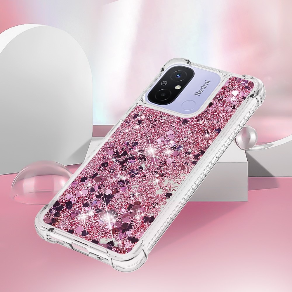 Glitter homokóra zselés tok Xiaomi Redmi 12C - rózsa arany/szív