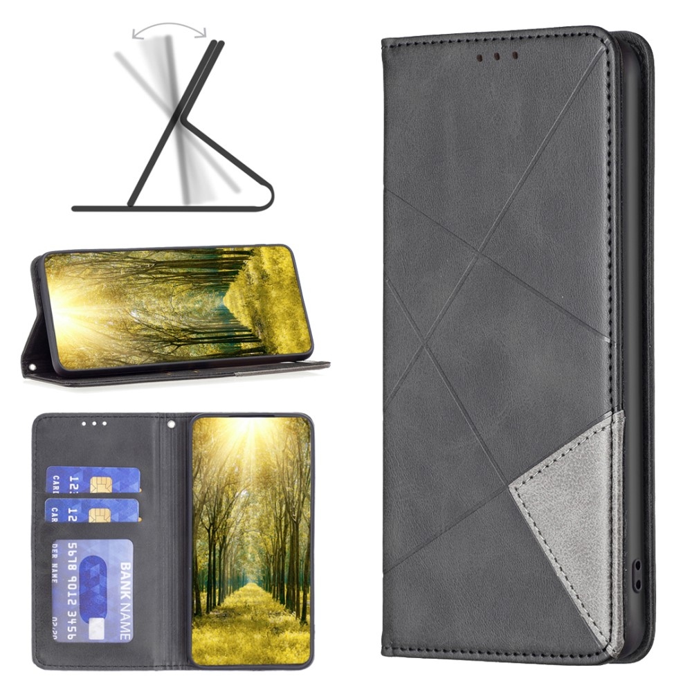 Háromszög alakú könyv tok Xiaomi Redmi Note 13 Pro 4G/Poco M6 Pro - fekete