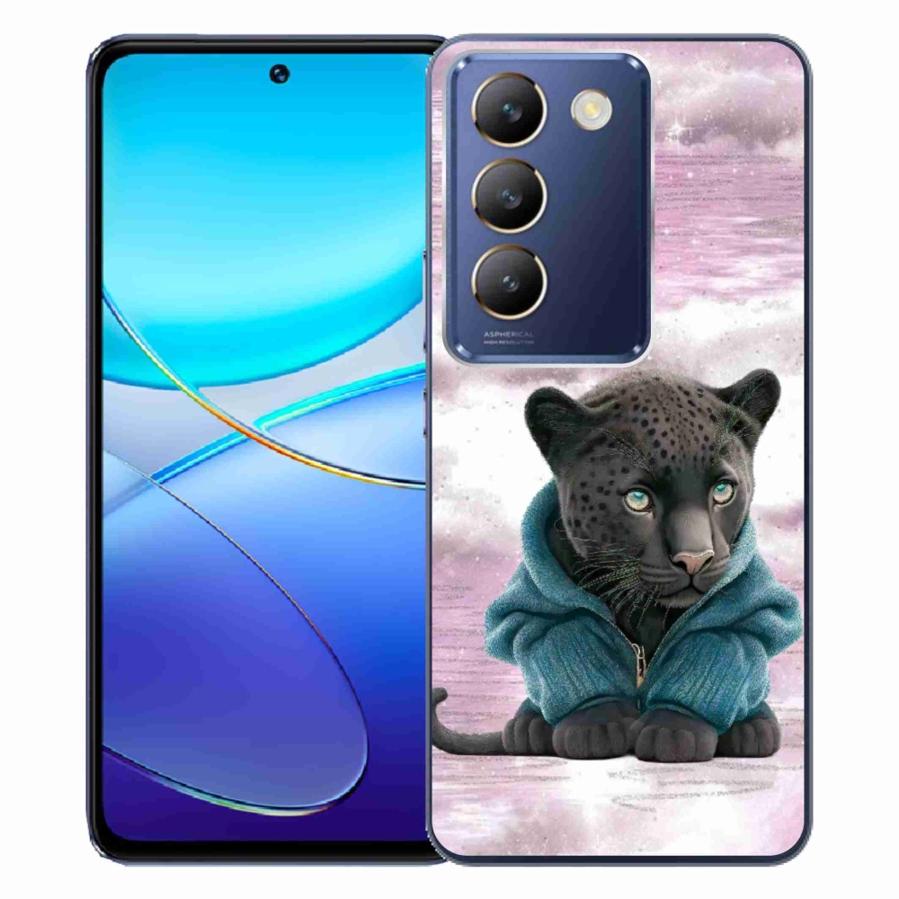 Zselés borítás mmCase a Vivo V40 SE 4G/5G készülékhez - fekete párduc pulóverben