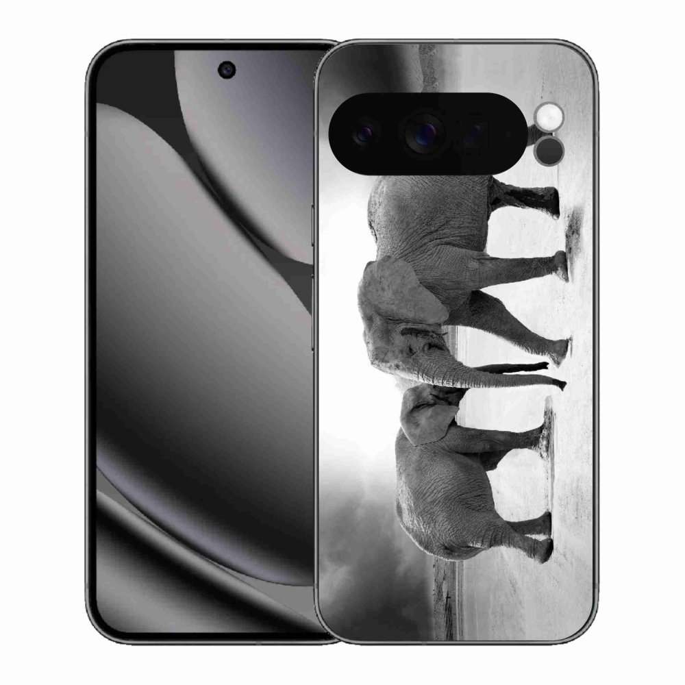 Gél borítás mmCase a Google Pixel 10 Pro XL-hez - fekete és fehér elefántok