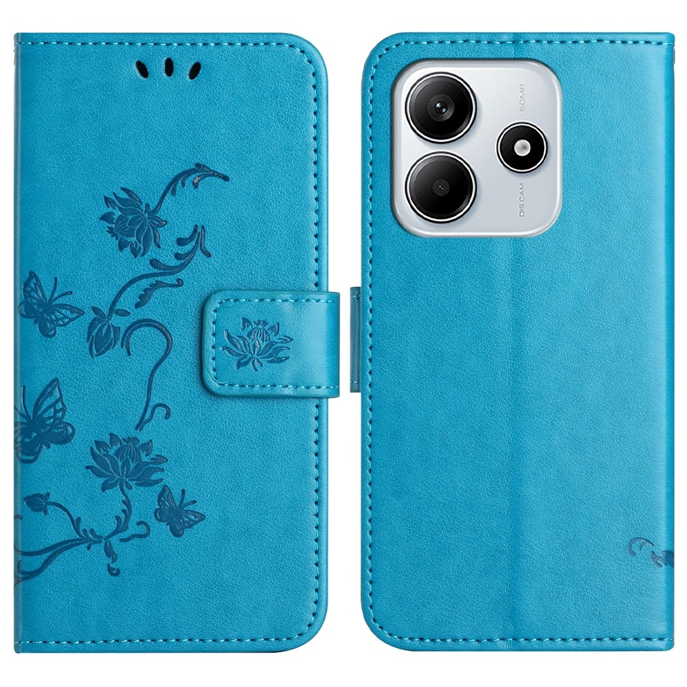 Virágos könyv tok a Xiaomi Redmi Note 14 5G-hez - kék