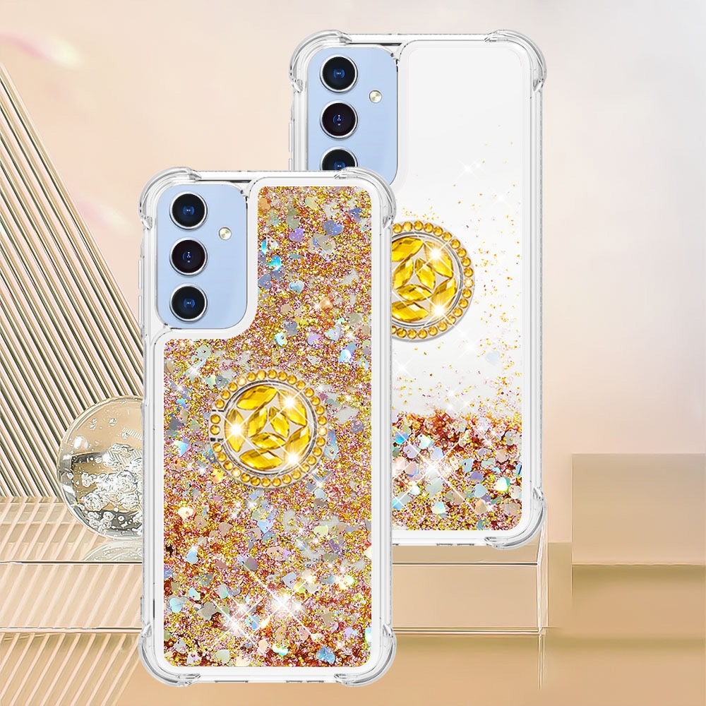 Glitt homokóra zselés tok ujjgyűrűvel Samsung Galaxy A17 5G-hez - arany/szívecske
