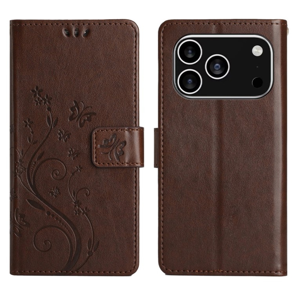 Virágok könyvtáska iPhone 17 Pro készülékhez - barna