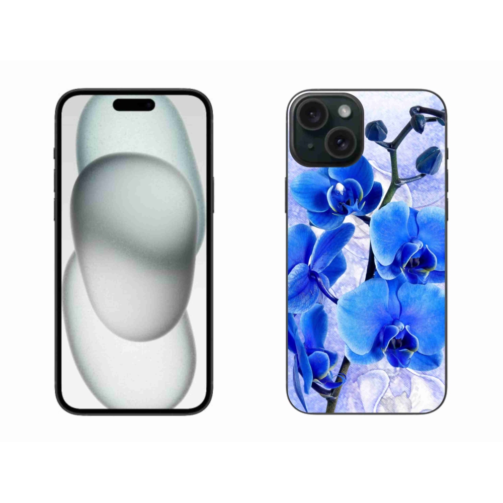Zselés borítás mmCase iPhone 15 Plus készülékhez - kék virágok