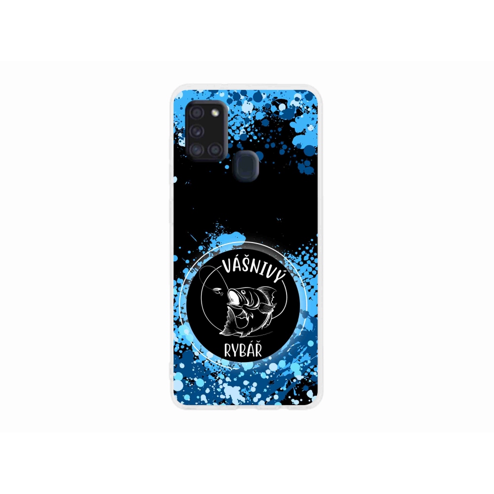 Gél borítás mmCase Samsung Galaxy A21s készülékhez - szenvedélyes halász fekete háttérrel