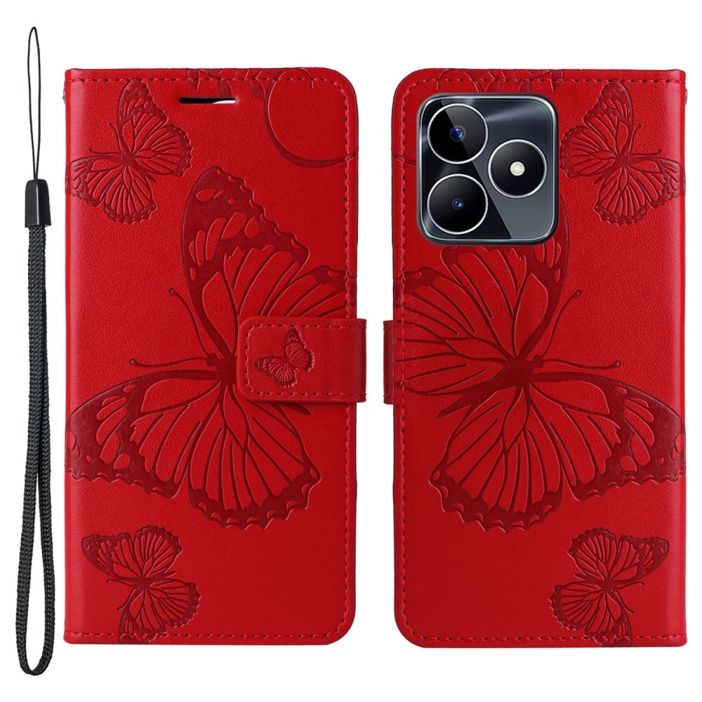 Nagy pillangó könyvtáska a Realme C51/C53 készülékhez - piros színben