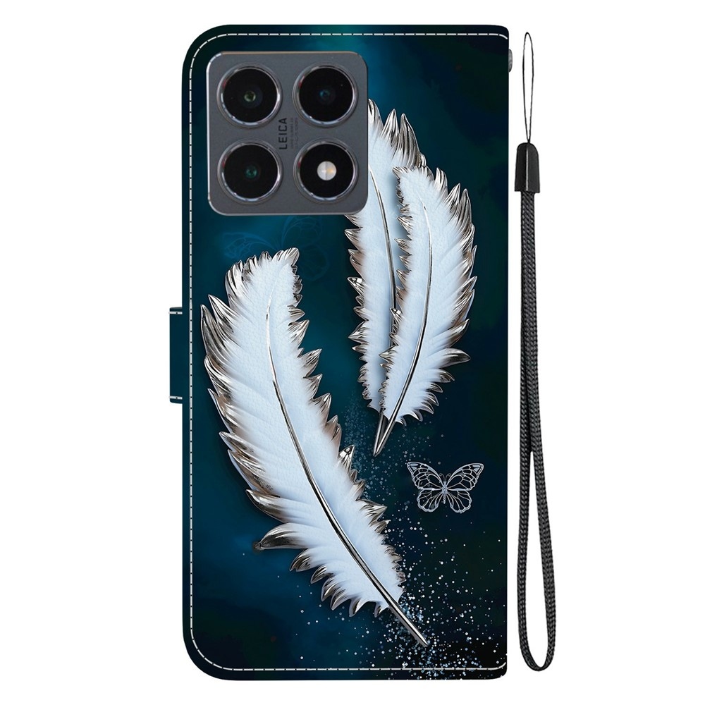 Sokoldalú könyvtáska Xiaomi 15T számára - fehér tollak