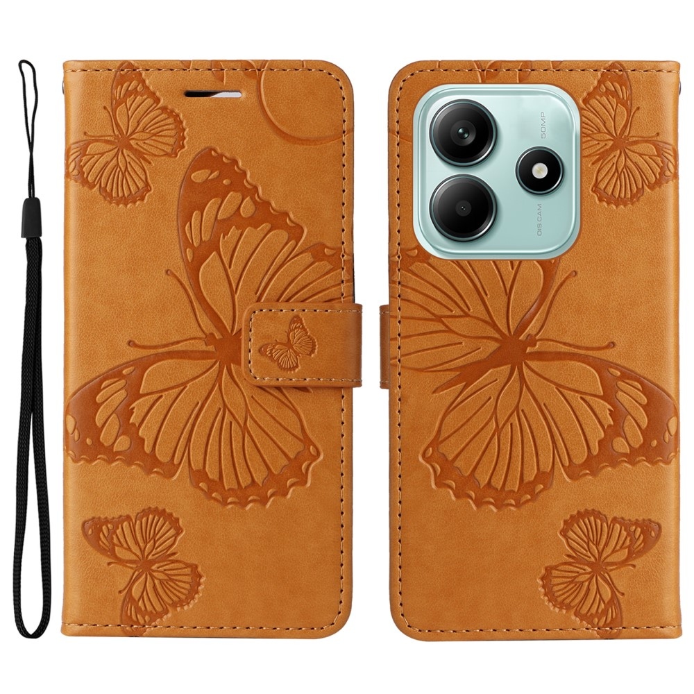 Nagy pillangó könyv tok a Xiaomi Redmi Note 14 5G-hez - sárga