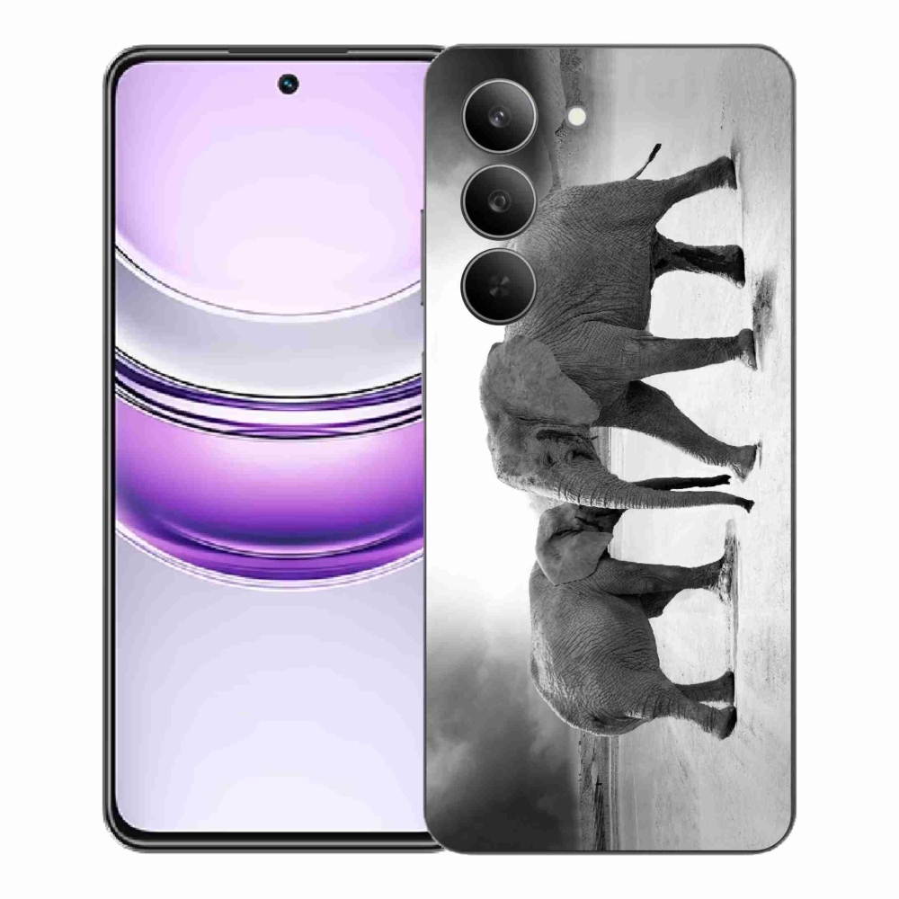 Gél borító mmCase a Realme 14x 5G készülékhez - fekete és fehér elefántok