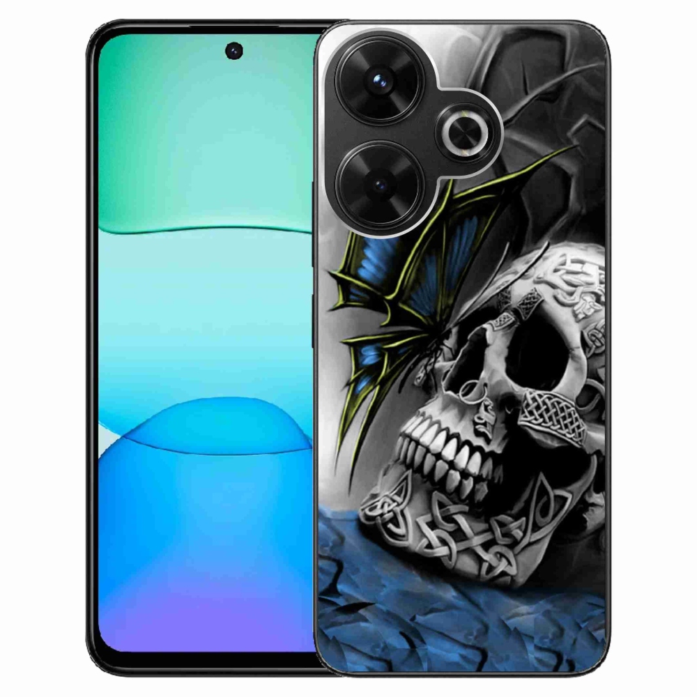Gél borítás mmCase a Xiaomi Redmi 13 4G/Poco M6 4G - pillangó és koponya számára