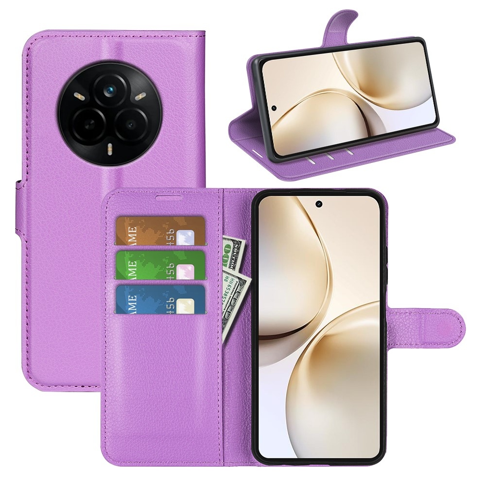 Litchi könyvtáska a Realme 14 Pro+ 5G készülékhez - lila