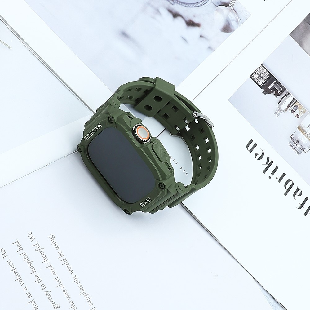 Integrált szilikon védő tok szíjjal az Apple Watch Ultra 49 mm-es órához - zöld