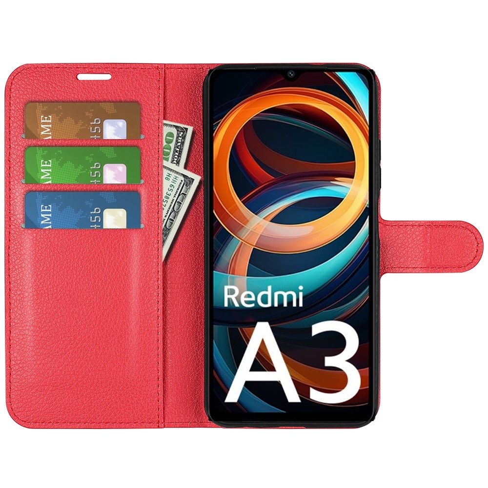 Litchi könyv tok Xiaomi Redmi A3-hoz - piros