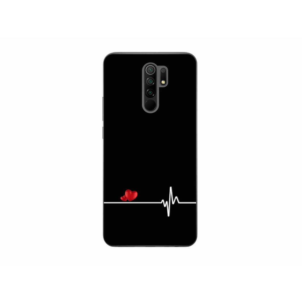 Gél borító mmCase a Xiaomi Redmi 9-hez - szív és szívverés fekete háttérrel