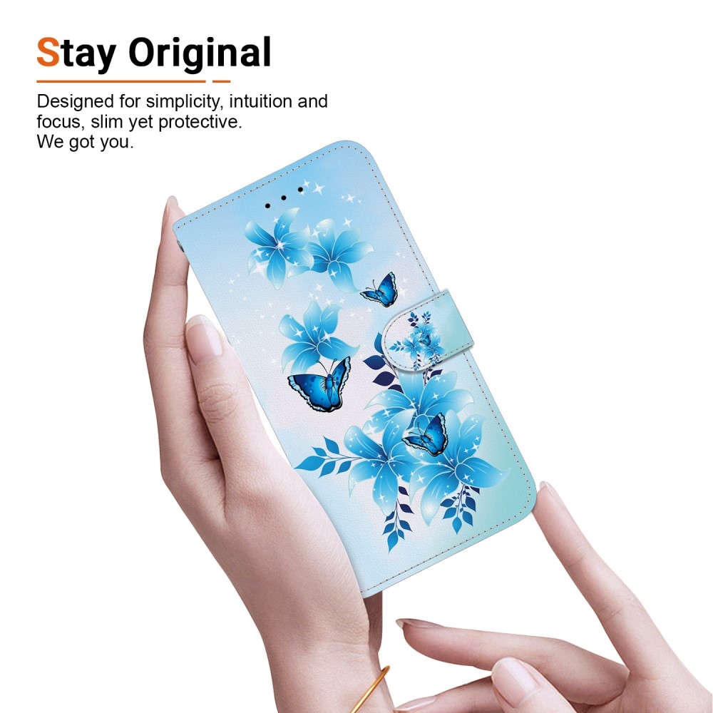 Sokoldalú könyvtáska Samsung Galaxy A36 5G/A56 5G - kék pillangókhoz