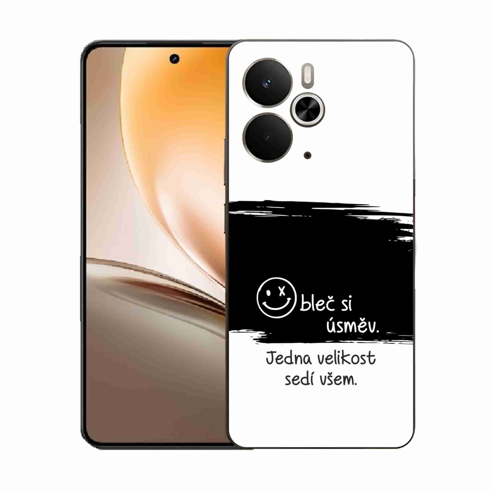 Gél borító mmCase a Realme 14 5G készülékhez - vicces szöveg 8 fekete és fehér háttérrel