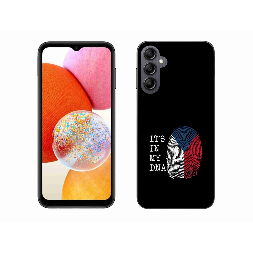 Zselés borítás mmCase Samsung Galaxy A14 4G/5G - zászlós ujjlenyomat fekete háttérrel