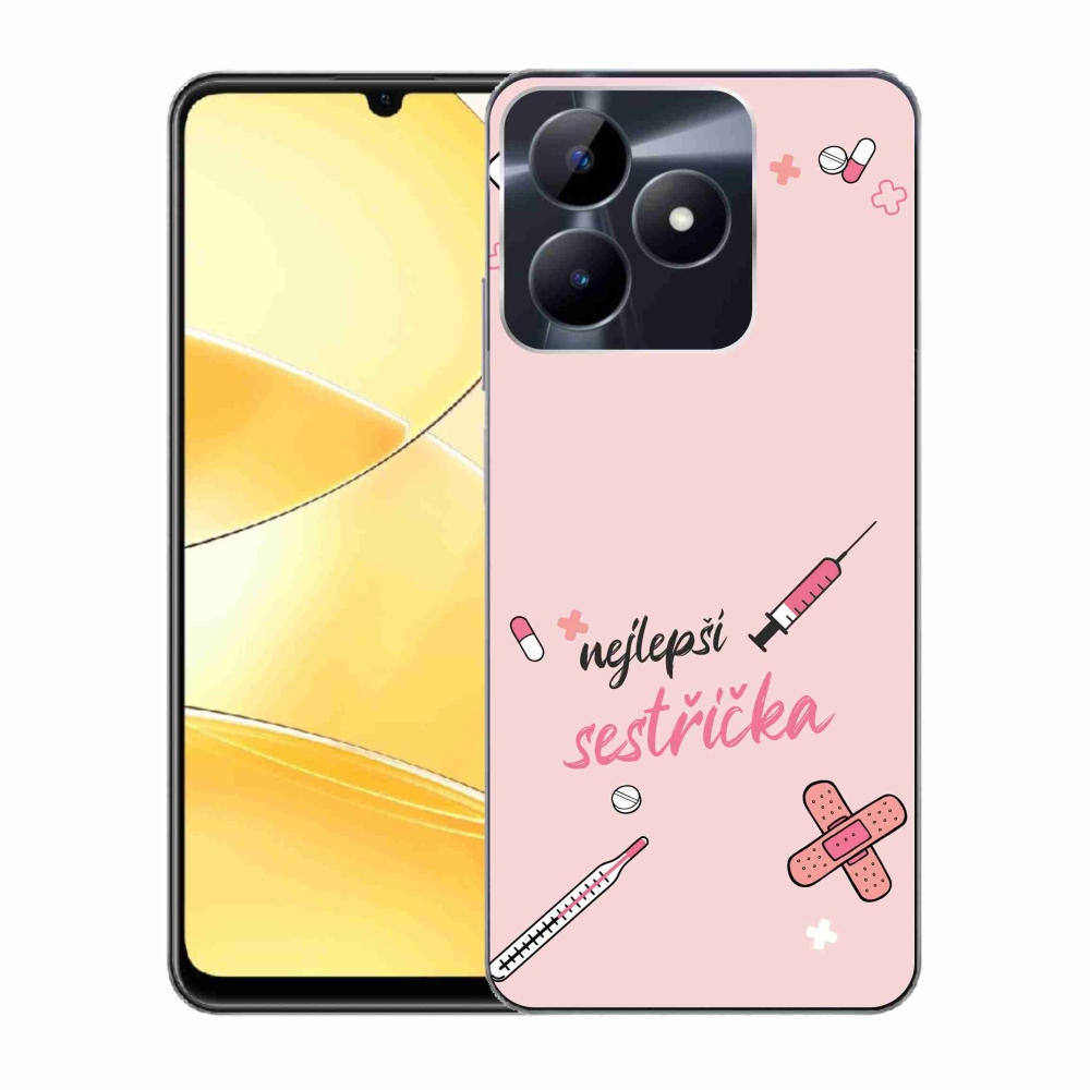 Gél borító mmCase a Realme C51/C53 készülékre - a legjobb kishúg rózsaszín háttérrel