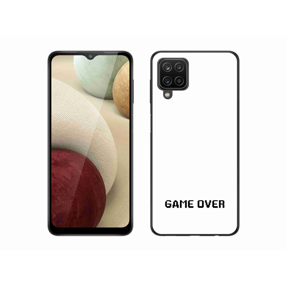 Gél borítás mmCase Samsung Galaxy A12 - játék fehér háttérrel