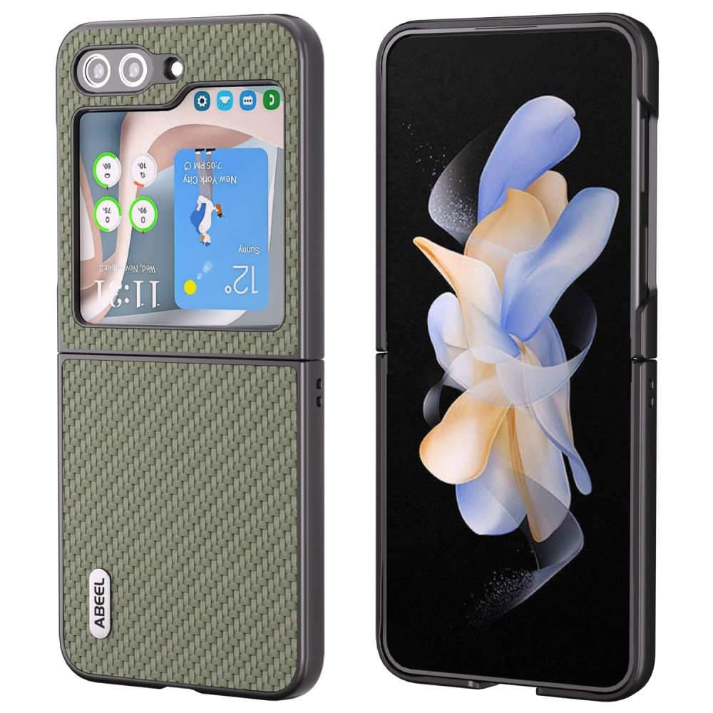 ABEEL műanyag tok műbőrrel a Samsung Galaxy Z Flip6 5G készülékhez - zöld