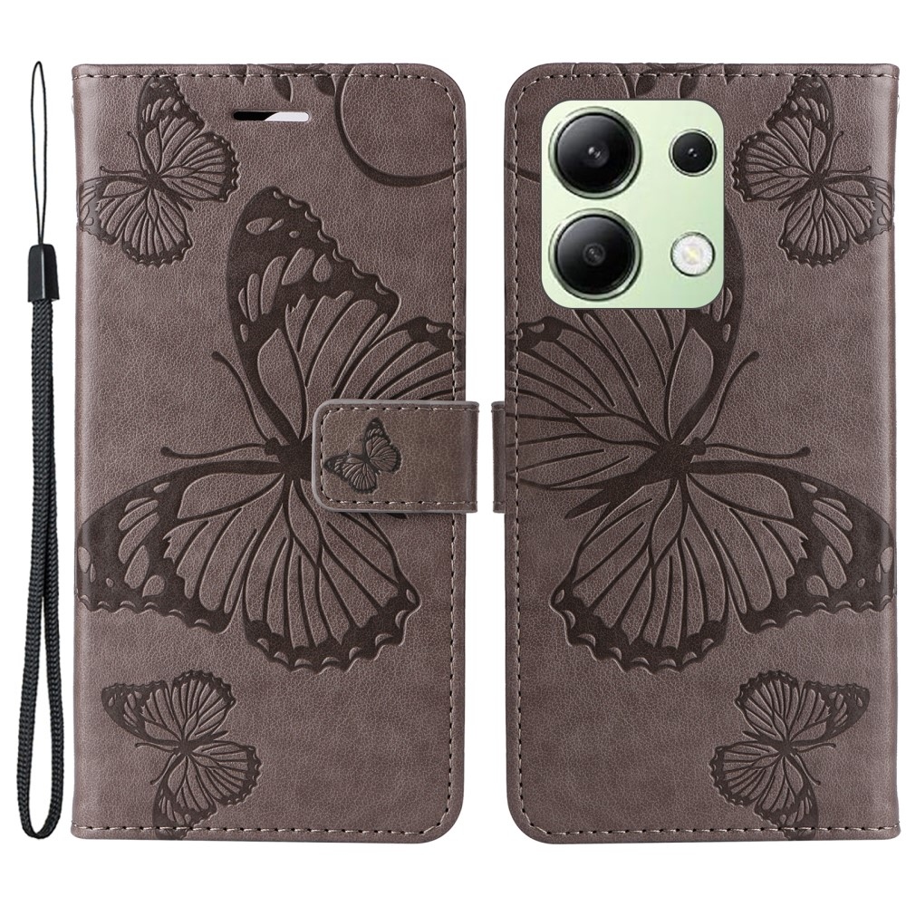 Nagy pillangó könyv tok Xiaomi Redmi Note 13-hoz - szürke