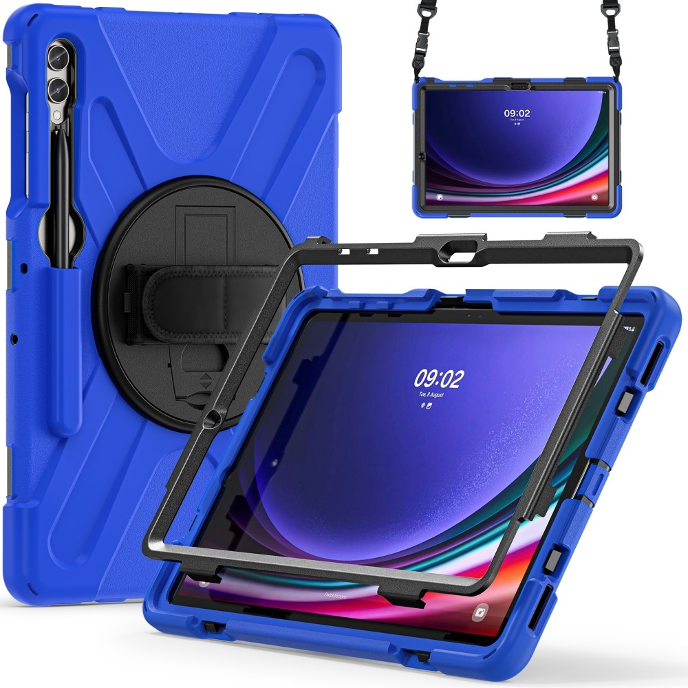 Strapabíró borítás kézi fogantyúval és pánttal Samsung Galaxy Tab S10+/S9+/S9 FE+/S8+/S7+ készülékhez - kék színű