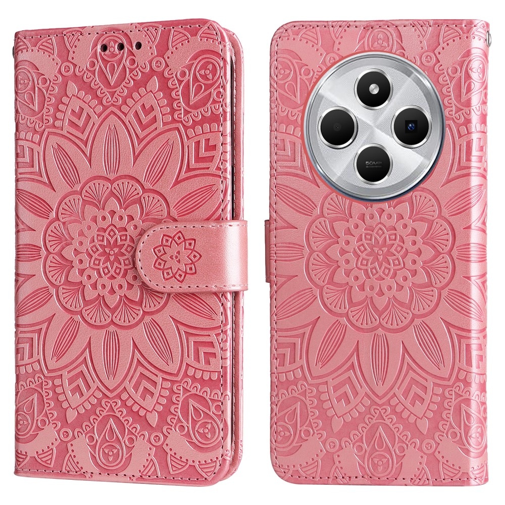 Napraforgó könyv tok a Xiaomi Redmi 14C/Poco C75-hez - rózsaszínű