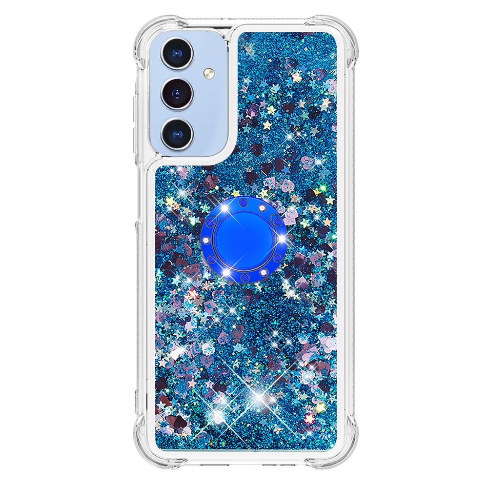 Glitt homokóra zselés tok ujjgyűrűvel Samsung Galaxy A17 5G-hez - kék/szív