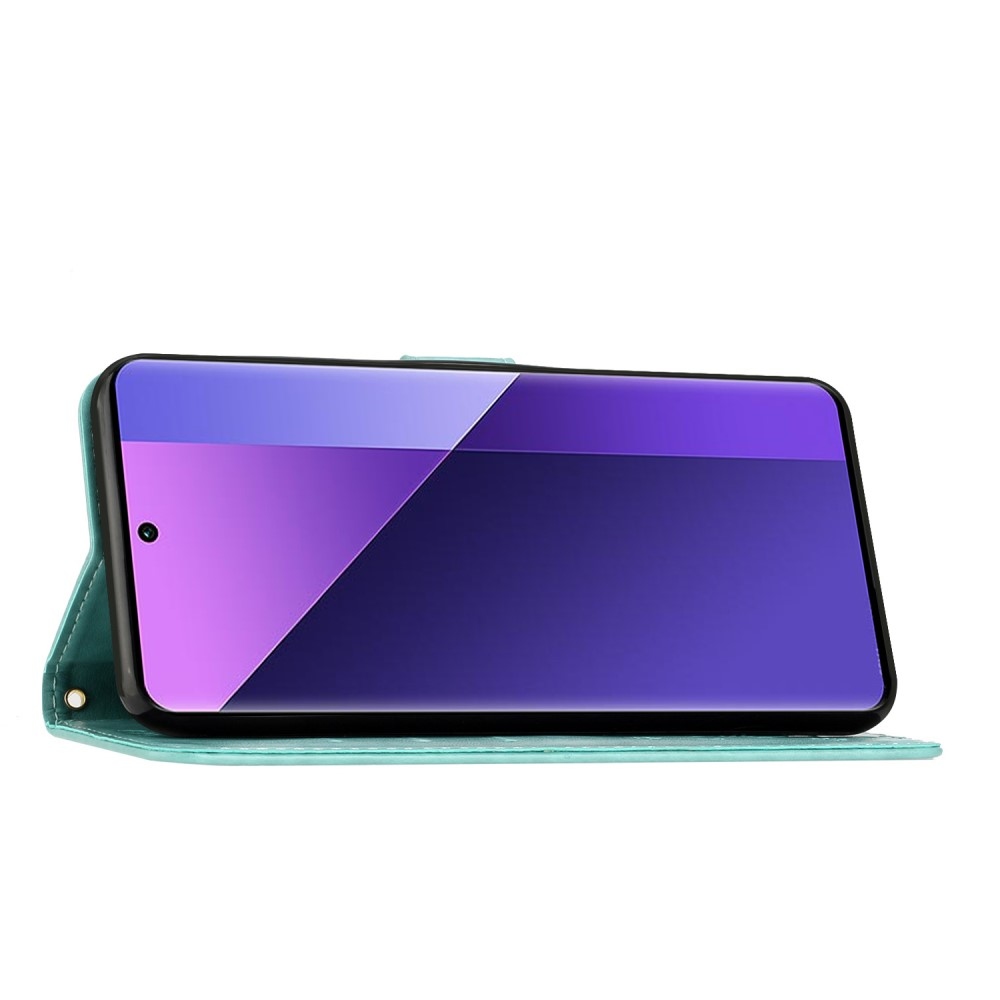 Virágok könyv tok Xiaomi Redmi Note 14 5G-hez - teal - teal