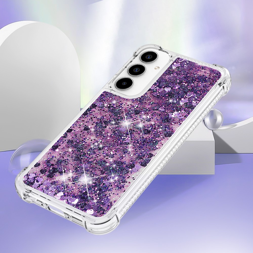 Glitter zselés homokóra tok Samsung Galaxy A35 5G - sötét lila/szív