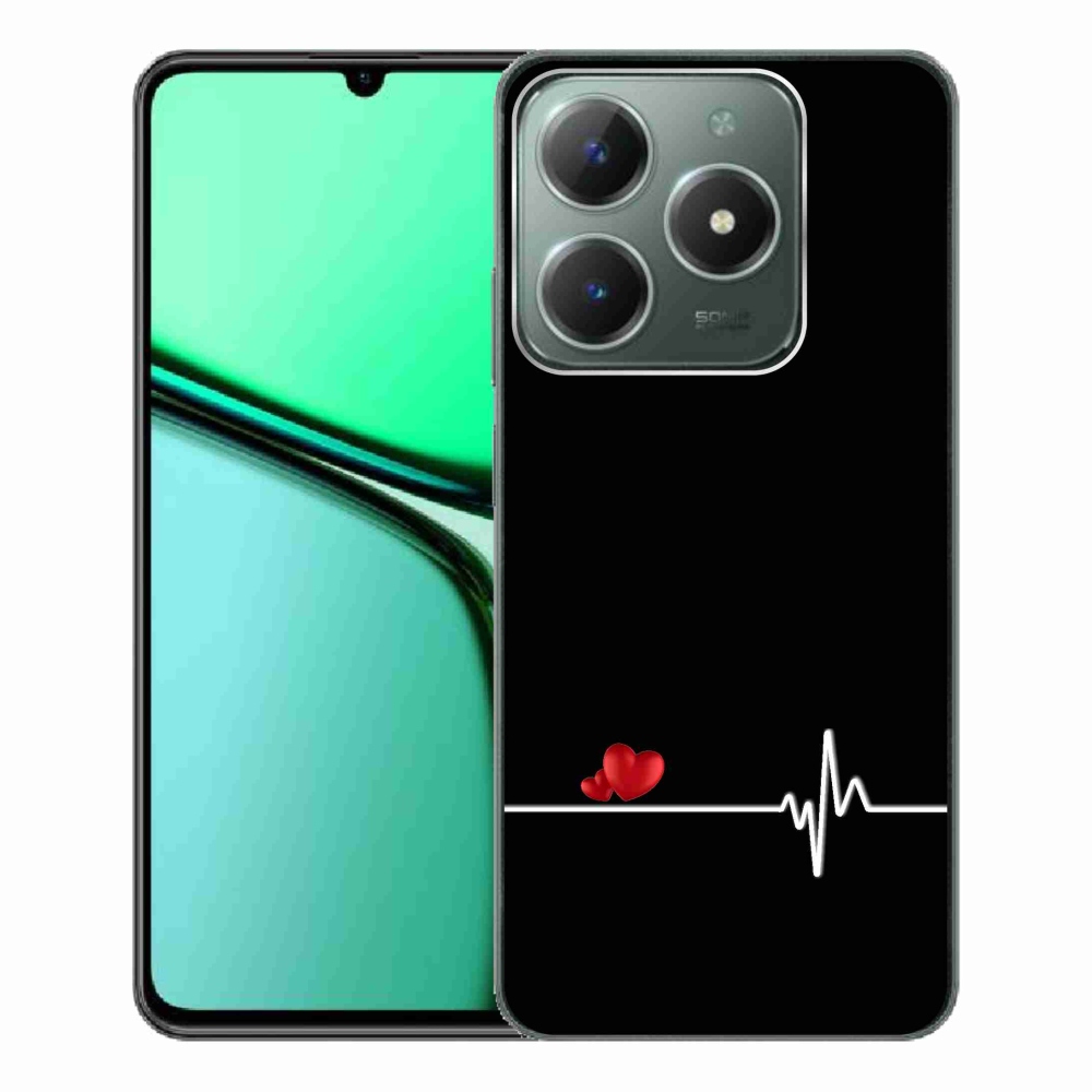 Gél borító mmCase a Realme C61 készülékhez - szív és szívverés fekete háttérrel