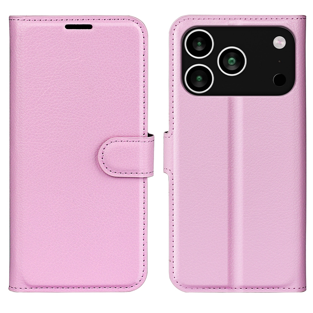 Litchi könyvtáska iPhone 17 Pro készülékhez - rózsaszín