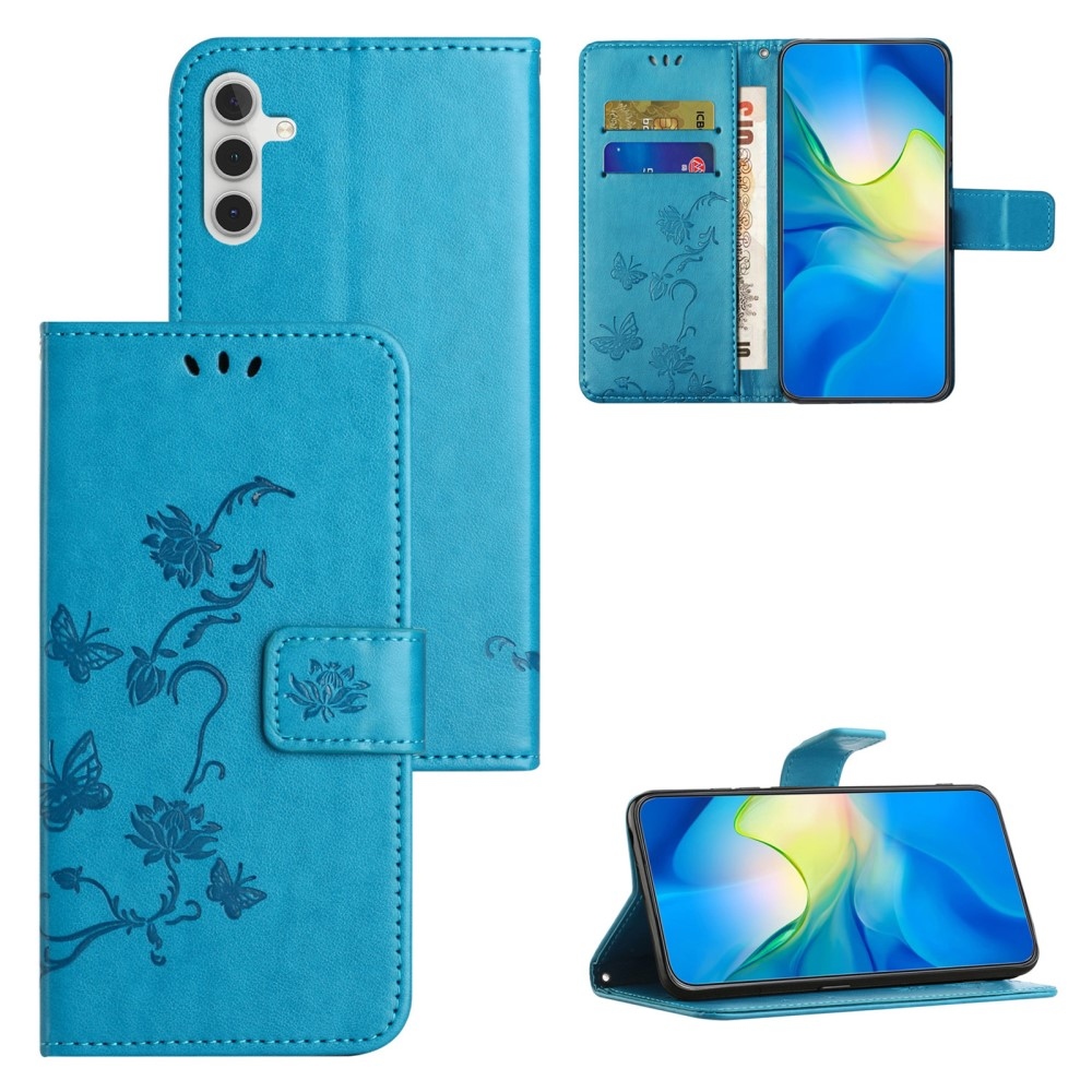 Virágos könyv tok Samsung Galaxy S24 FE készülékhez - kék