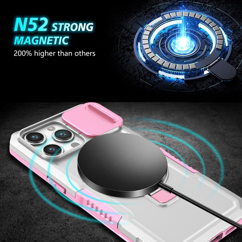 Katonai tartós védőburkolat MagSafe-vel iPhone 14 Pro Max készülékhez - rózsaszín/fehér