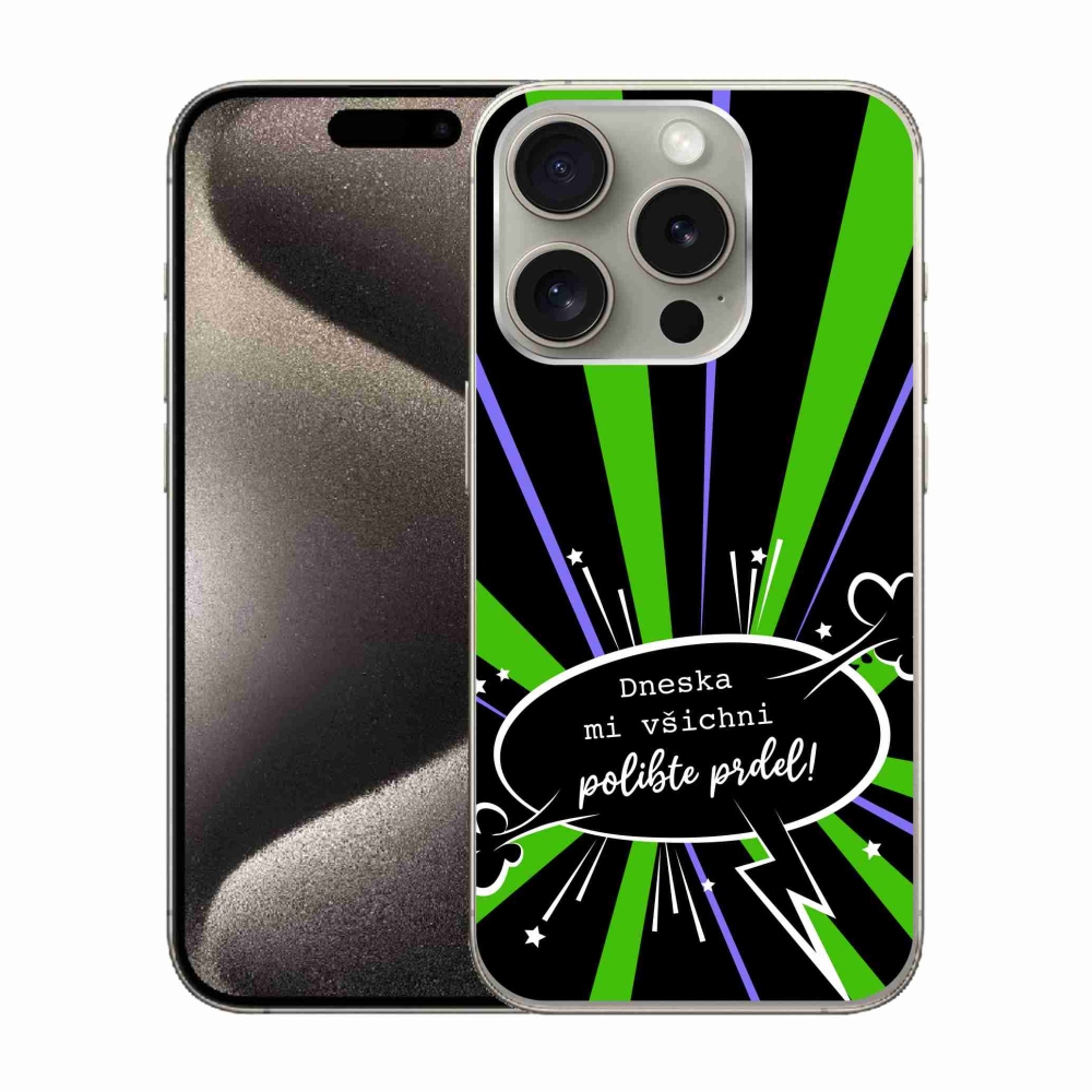 Zselés borítás mmCase iPhone 15 Pro készülékhez - vicces szöveg 15 fekete háttér