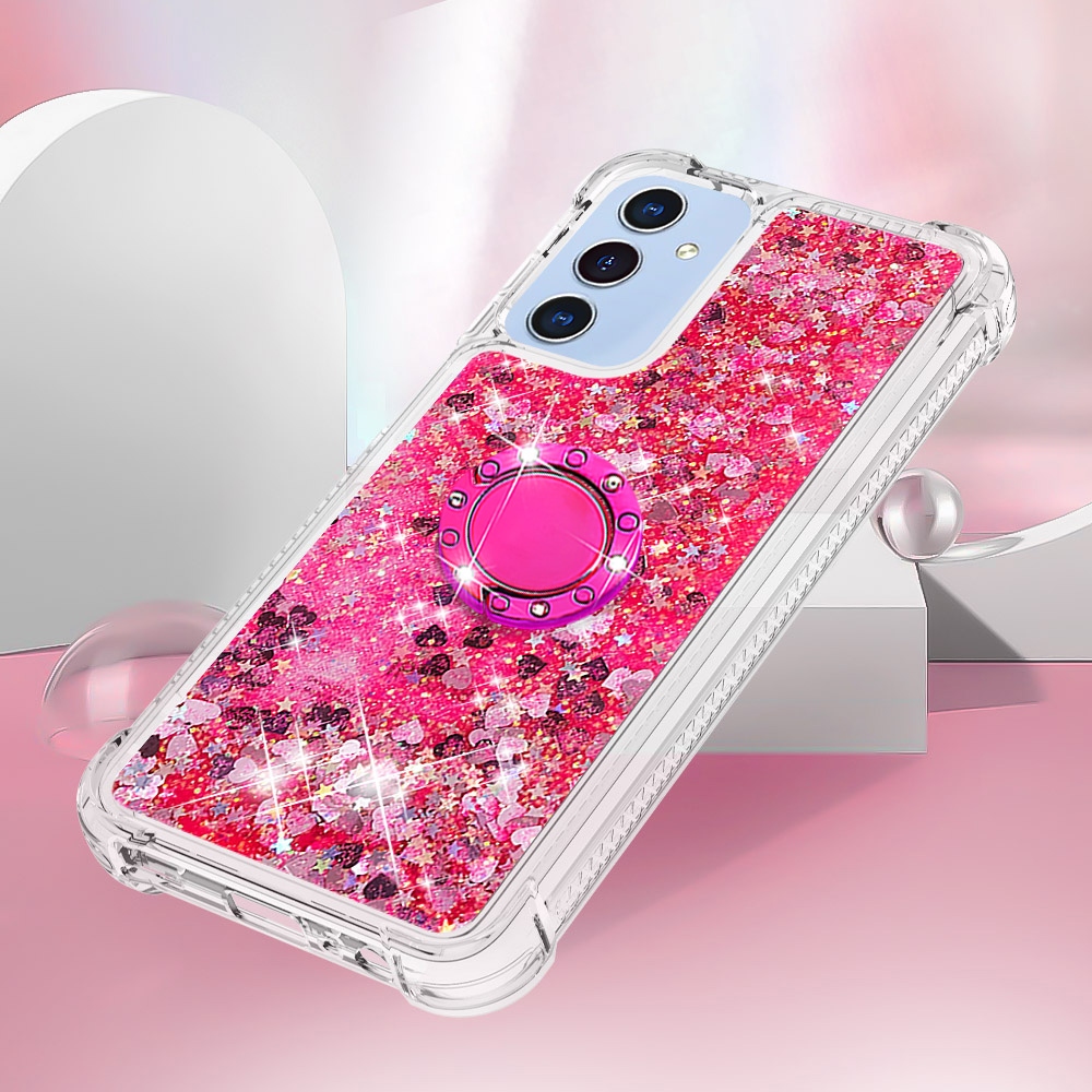 Glitt homokóra zselés tok ujjgyűrűvel Samsung Galaxy A17 5G-hez - rózsaszín/szív
